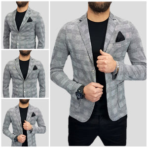 GIACCA UOMO BLAZER QUADRI GALLES POCHETTE COTONE ELASTICO SLIM S,M,L,XL 78OS