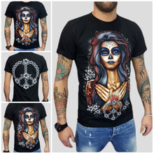 T-SHIRT UOMO NERO STAMPA manica corta OLD SCHOOL DONNA MESSICANA TATTOO S,M,L,XL