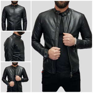 GIUBBINO GIUBBOTTO NERO FASCE BLOUSON ECO PELLE COREANA UOMO SLIM S-M-L-XL